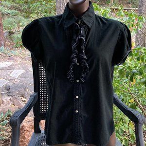 GAP Ruffle Front, Button Down Black Blouse